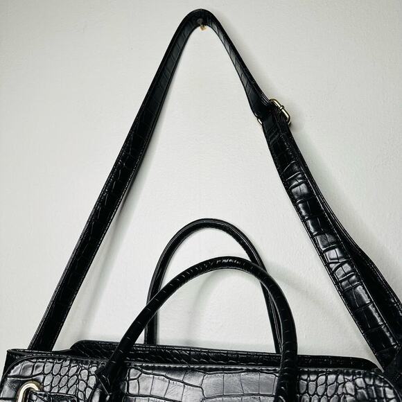 Unbranded Black Crocodile Patterned Genuine Leather Shoulder Straps Tote Bag - Picture 7 of 11